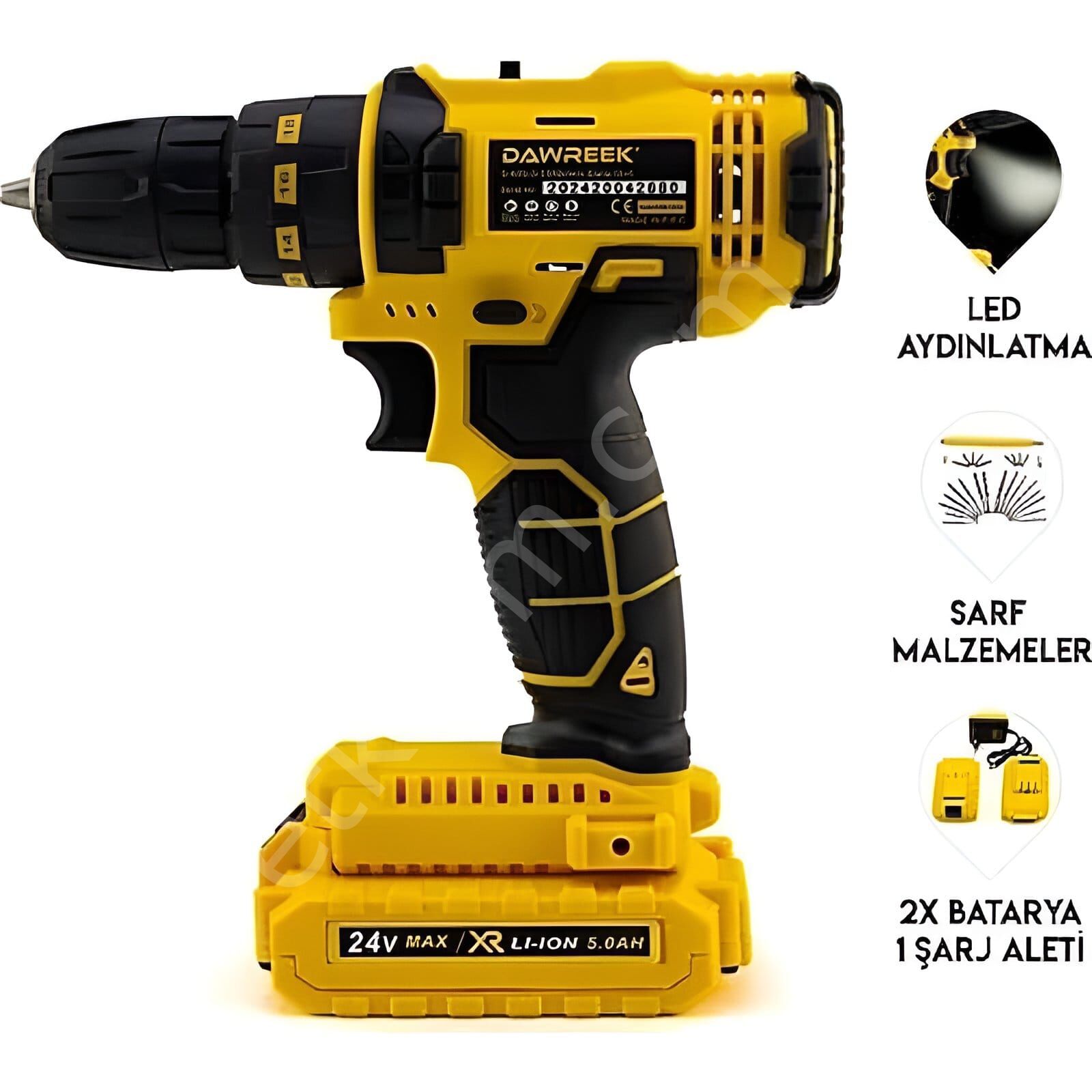 DAWREEK 24V SARI DARBESİZ ŞARJLI MATKAP VİDALAM SET * DWE-CD24