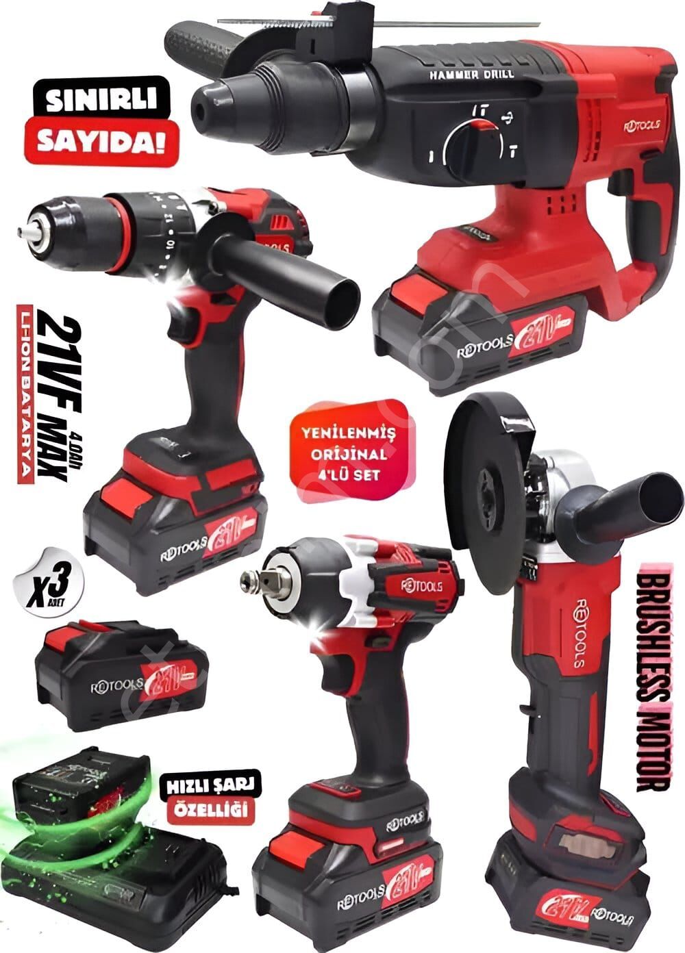 RETOOLS KABARTMALI 4'LÜ SET KIRMIZI