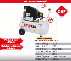 KULETAŞ 50 LT HAVA KOMPRESÖR 2HP