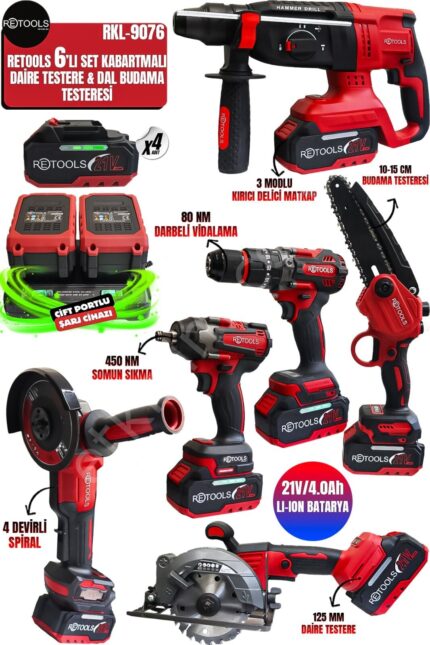 RETOOLS 6 LI SET KIRMIZI ( DAİRE TESTERE + DAL BUDAMA )